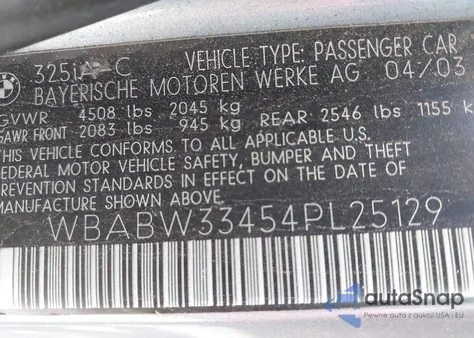 2004 BMW 325Ci from USA, damaged, VIN WBABW33454PL25129